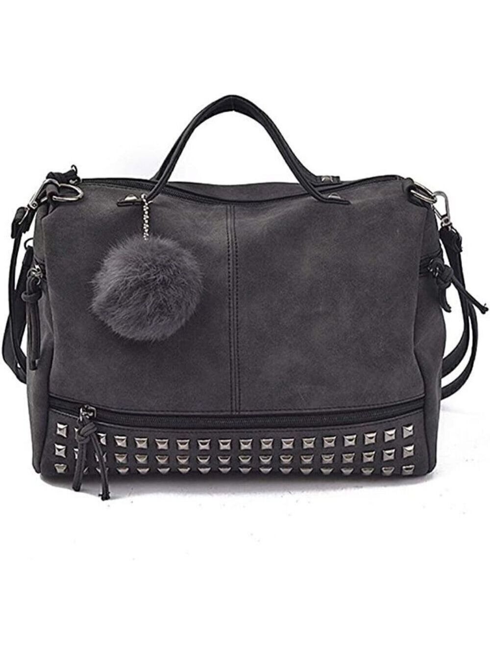 🆕  hobo Luxury Plush Matte Rivet Punk Purse Cute Shoulder Durable Large Bag NWT